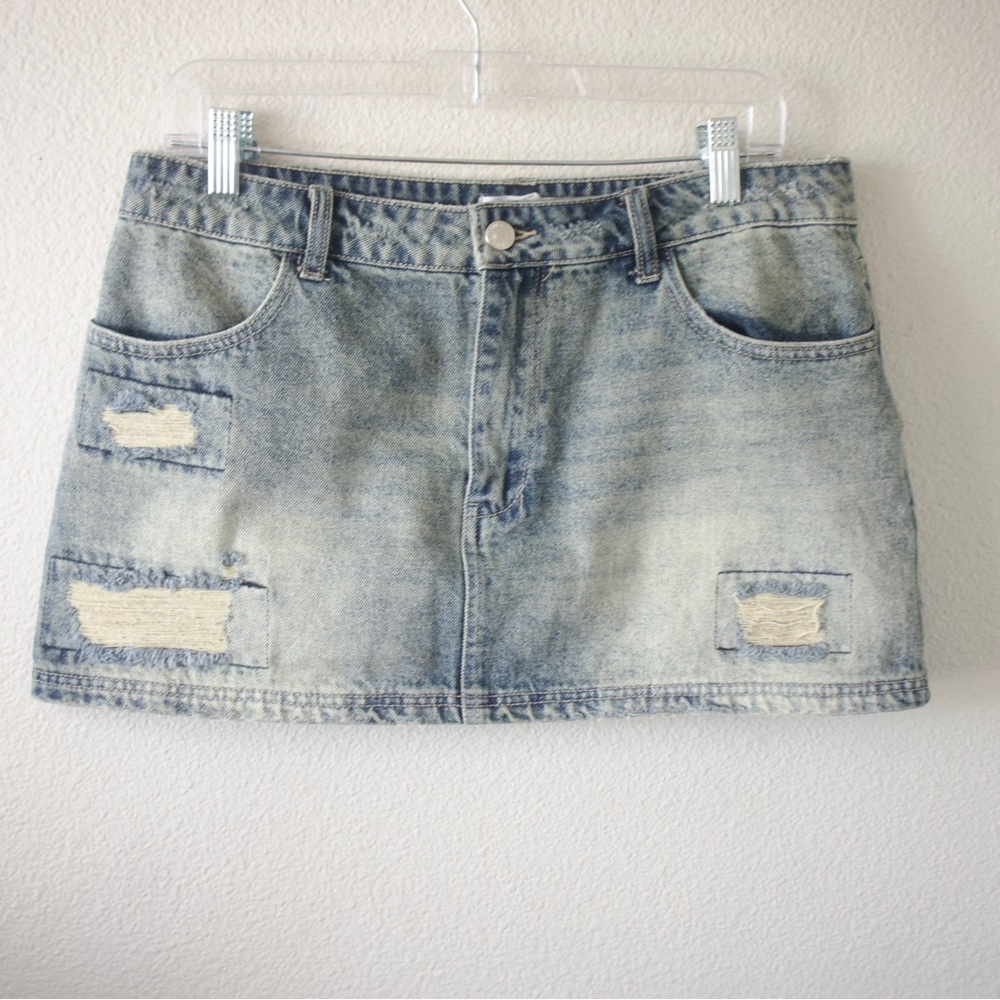 Distressed Acid Wash Mini Skirt